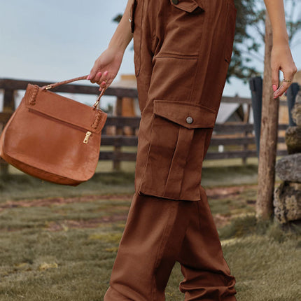 New American Style Retro Elastic Waist Denim Overalls Casual Pants