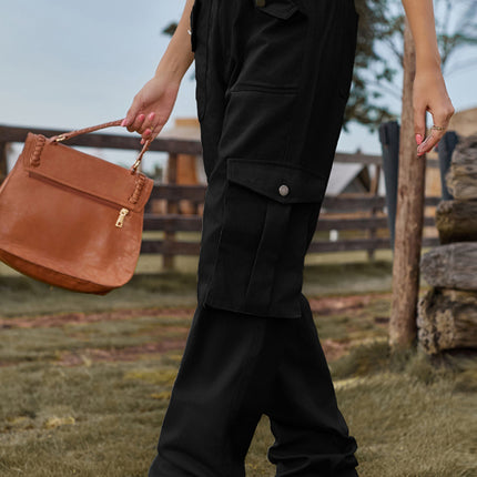 New American Style Retro Elastic Waist Denim Overalls Casual Pants