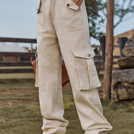 New American Style Retro Elastic Waist Denim Overalls Casual Pants