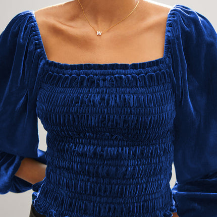 Women's Loose Lantern Pleated Slim Suede Long-sleeved Top