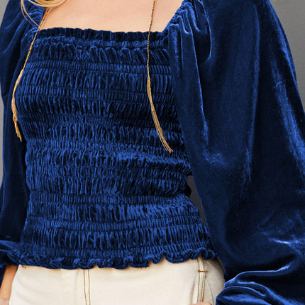 Women's Loose Lantern Pleated Slim Suede Long-sleeved Top