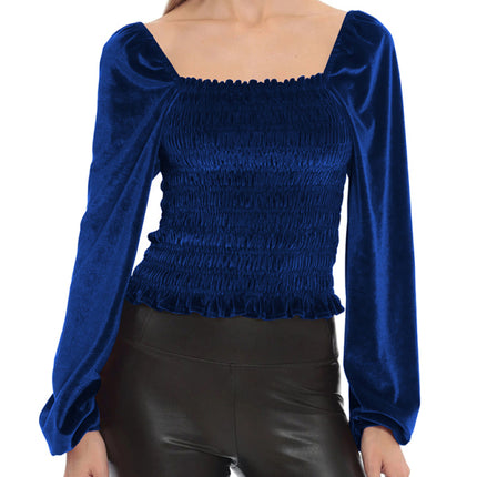 Women's Loose Lantern Pleated Slim Suede Long-sleeved Top