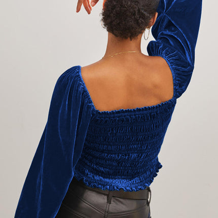 Women's Loose Lantern Pleated Slim Suede Long-sleeved Top