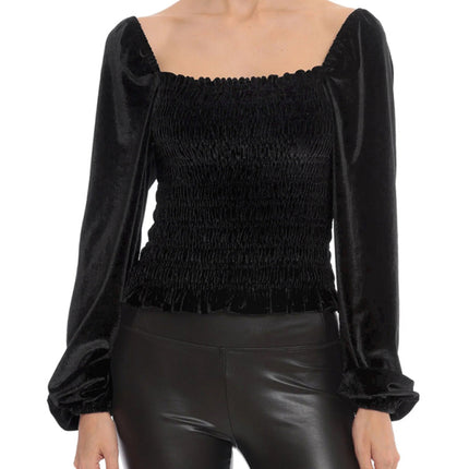 Women's Loose Lantern Pleated Slim Suede Long-sleeved Top