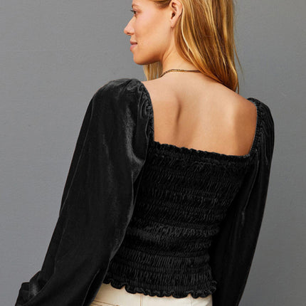 Women's Loose Lantern Pleated Slim Suede Long-sleeved Top