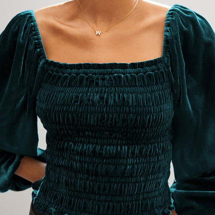 Women's Loose Lantern Pleated Slim Suede Long-sleeved Top