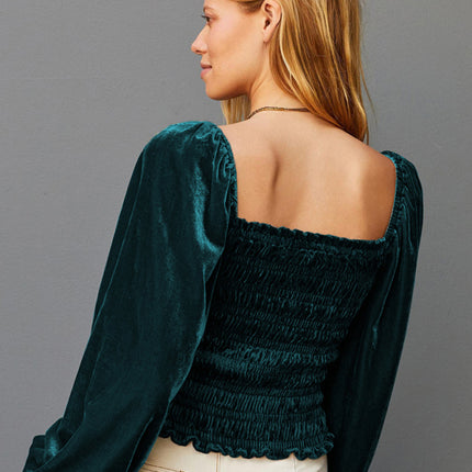 Women's Loose Lantern Pleated Slim Suede Long-sleeved Top