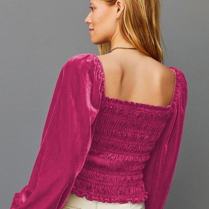 Women's Loose Lantern Pleated Slim Suede Long-sleeved Top