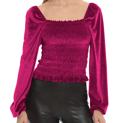 Women's Loose Lantern Pleated Slim Suede Long-sleeved Top