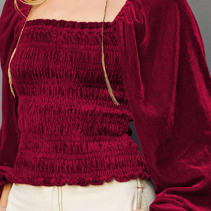 Women's Loose Lantern Pleated Slim Suede Long-sleeved Top