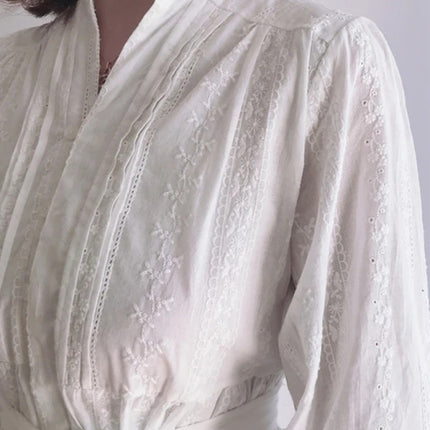 Women's Dress V Neck Long Sleeves Solid Color Sweet Lace Ruffle Skirt