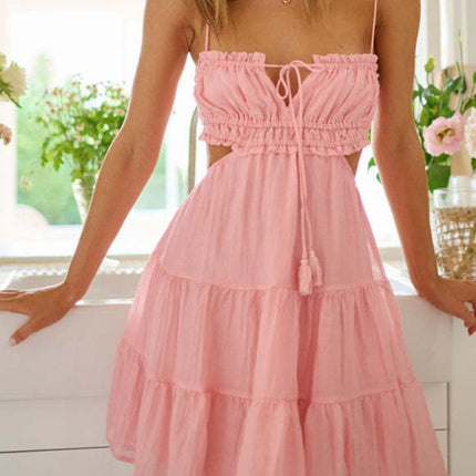 Women's Sexy Suspender Dress Hollow Lace Backless Swing Dress