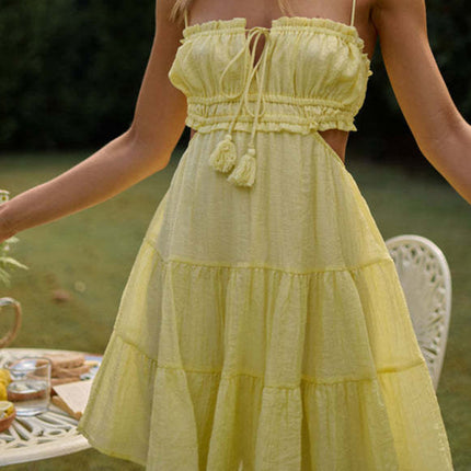 Women's Sexy Suspender Dress Hollow Lace Backless Swing Dress