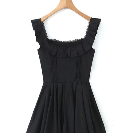 New women's French lace stitching suspenders square collar ruffled waist dress skirt