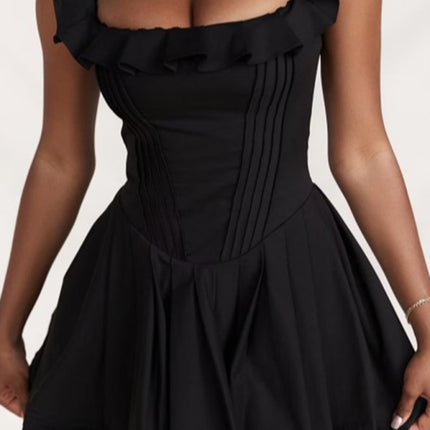 New women's French lace stitching suspenders square collar ruffled waist dress skirt