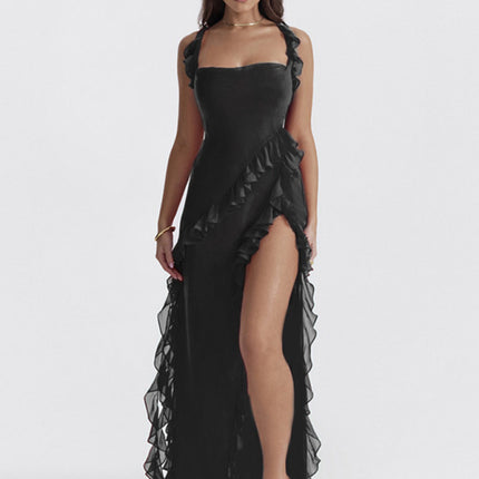 New Spice Girl Slim Height Slit Ribbon Sexy Sling Dress