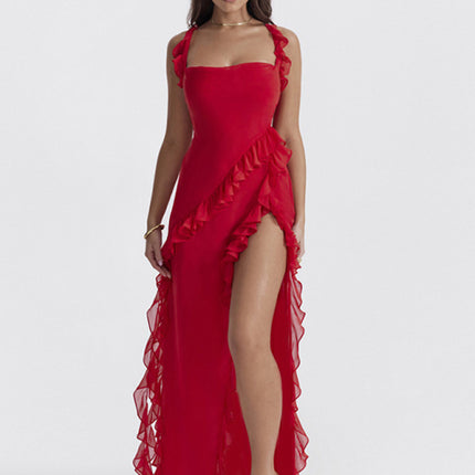 New Spice Girl Slim Height Slit Ribbon Sexy Sling Dress