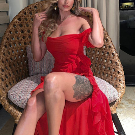 New Spice Girl Slim Height Slit Ribbon Sexy Sling Dress