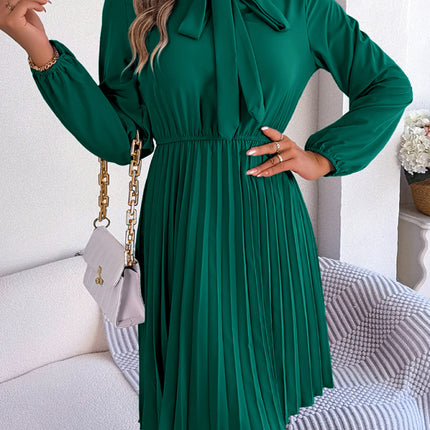 Autumn and winter temperament tie waist long sleeve pleated skirt