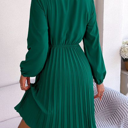 Autumn and winter temperament tie waist long sleeve pleated skirt