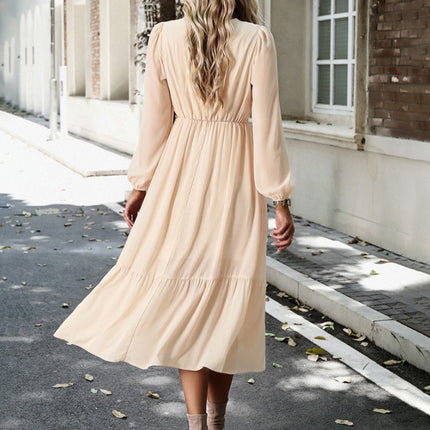 Elegant lace solid color V-neck dress