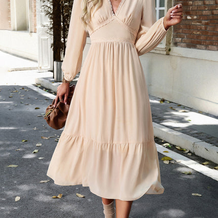 Elegant lace solid color V-neck dress
