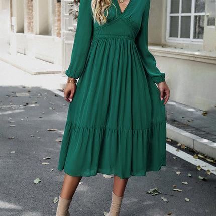 Elegant lace solid color V-neck dress