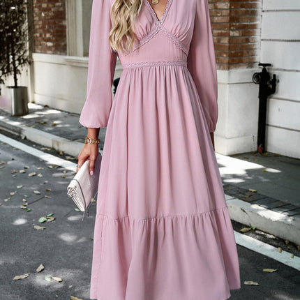 Elegant lace solid color V-neck dress