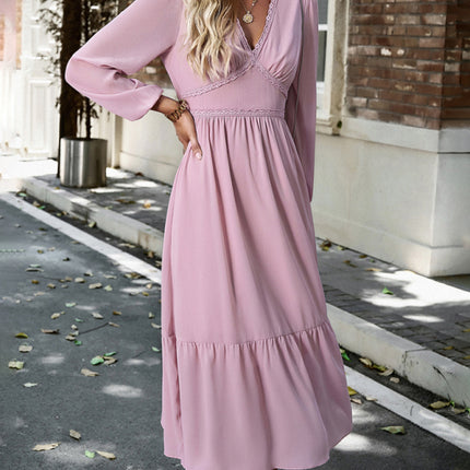 Elegant lace solid color V-neck dress