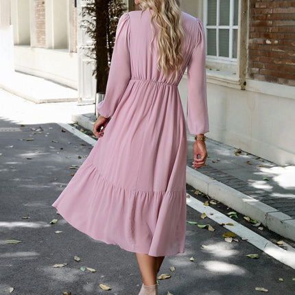 Elegant lace solid color V-neck dress