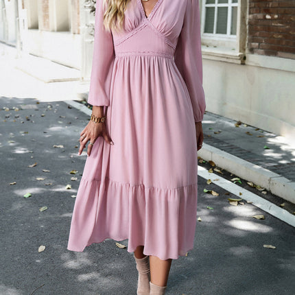 Elegant lace solid color V-neck dress