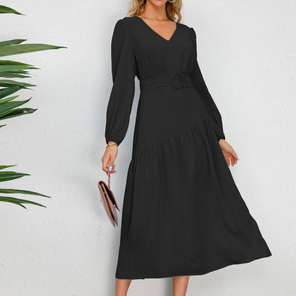 Women's V-neck strappy pleated dress