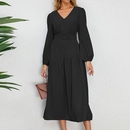 Women's V-neck strappy pleated dress