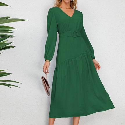 Women's V-neck strappy pleated dress