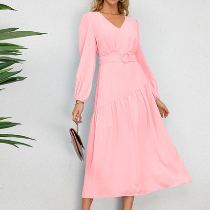 Women's V-neck strappy pleated dress