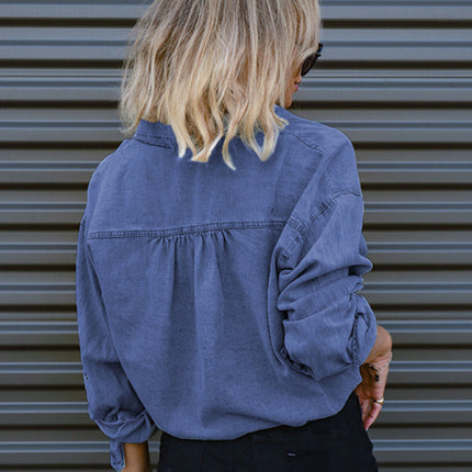 Women's Casual Versatile Double Pocket Loose Shirt