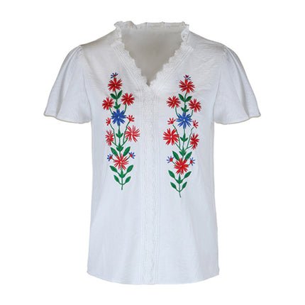 New solid color short sleeve embroidered shirt