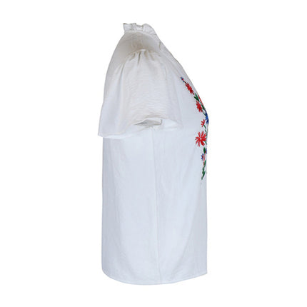 New solid color short sleeve embroidered shirt