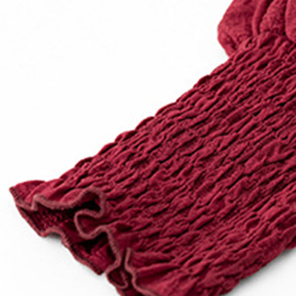 Women's pleated solid color long-sleeved dress