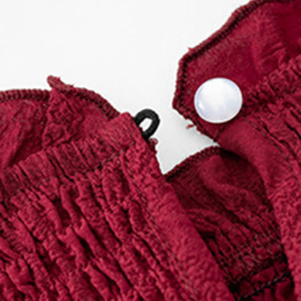 Women's pleated solid color long-sleeved dress