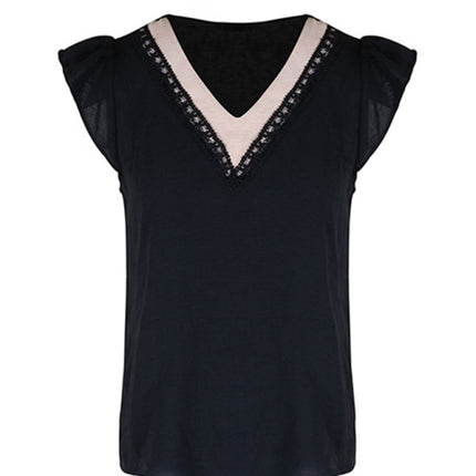 New style women's casual color block V-neck top
