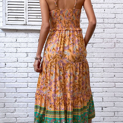 New women's casual holiday bohemian floral print suspender dress