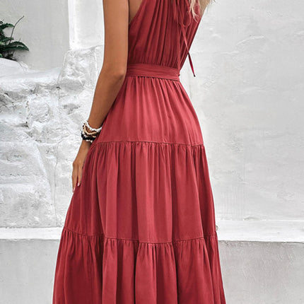 New fashionable women's halterneck solid color mid-length dress