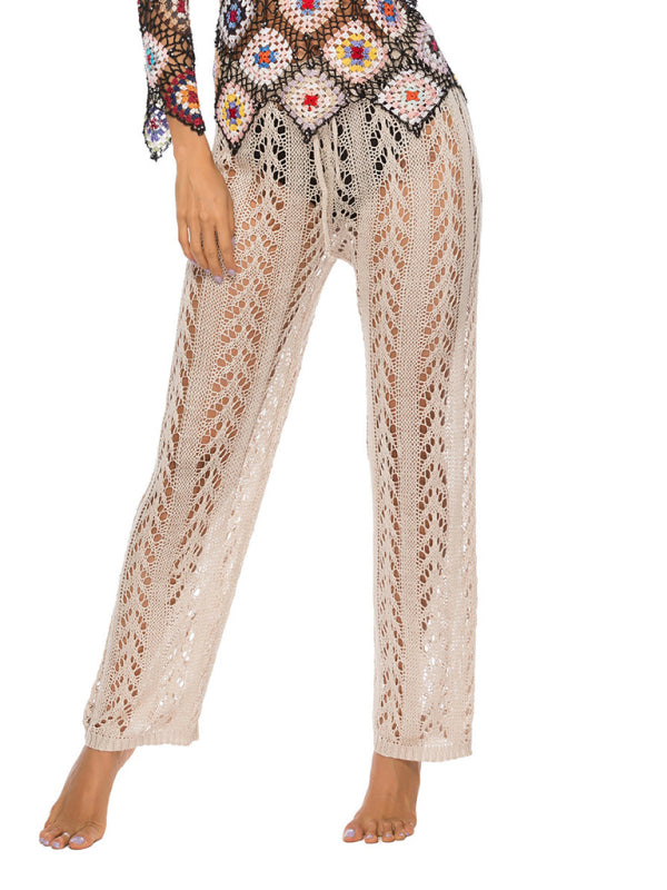 Sexy hollow loose wide leg holiday style beach trousers