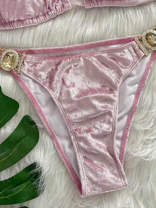 Gold Velvet Sexy Crystal Diamond Bikini