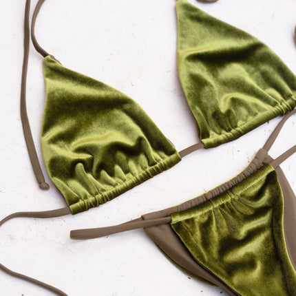 women's bikini gold velvet solid color swimsuit