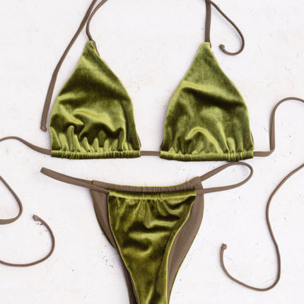 women's bikini gold velvet solid color swimsuit