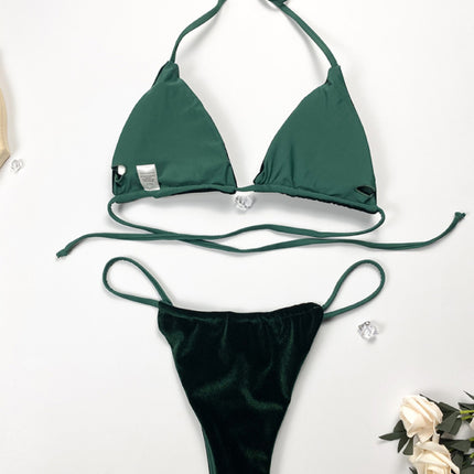 women's bikini gold velvet solid color swimsuit