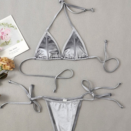 Women's gold velvet sexy and elegant strappy bikini