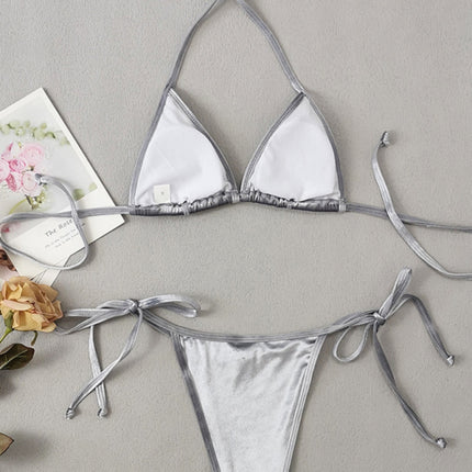 Women's gold velvet sexy and elegant strappy bikini